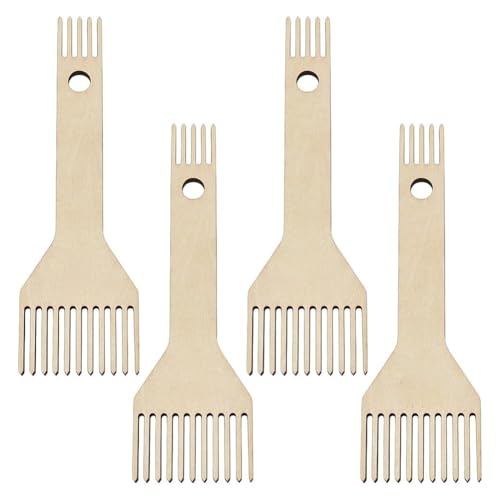 Eieenotee 4er Pack Holzwebkamm Doppelseitiger Fransenkamm DIY Flechtwerkzeug für Anfänger Weben, Stricken, Nähen, Handarbeit von Eieenotee