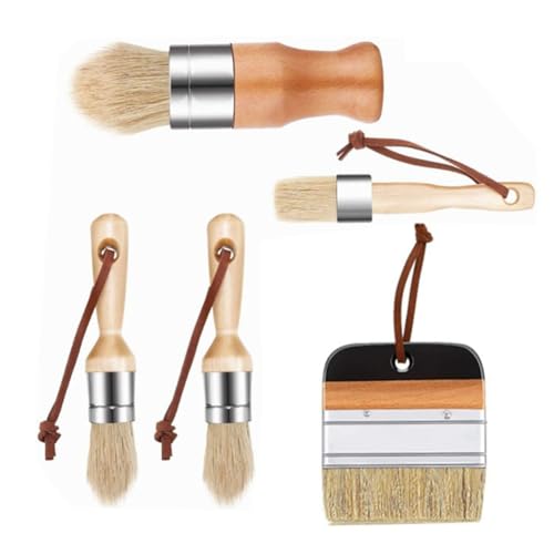 Eieenotee 5 Stück Kreidepinsel mit Holzgriff, Malwachspinsel, Naturborstenpinsel für Holzmöbel von Eieenotee