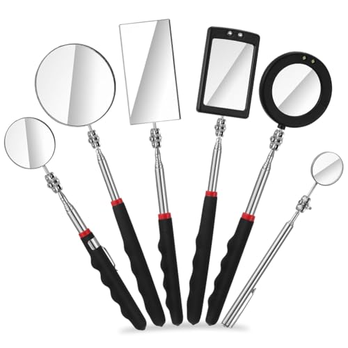 Eieenotee 6-Teiliger LED-Teleskop-Inspektionsspiegel, Einziehbares Mechanisches LED-Spiegelwerkzeug, Einziehbarer Unterfahrschutzspiegel von Eieenotee
