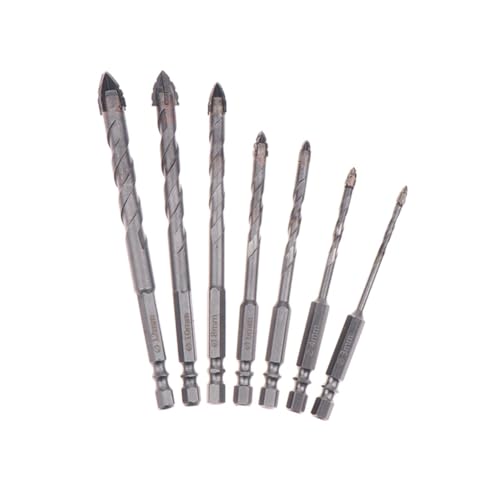 Eieenotee 7-Teiliges Wellenförmiges Mauerwerk-Bohrer-Bit Set,S Steingutbohrer-Bits 3/4/5/6/8/10/12mm Wellenförmiges Sechskant-Schaft-Bohrer-Bit-Set Bohrer-Bits für Fliesen und Ziegel von Eieenotee