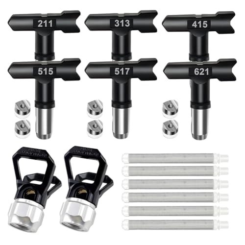 Eieenotee Airless Farbset 6 Airless Farb-Doppelseitendüsen, 2 Düsen-Schutzkappen und 6 Filter für BAU, Zaun A von Eieenotee