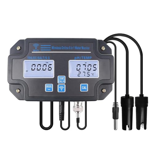 Eieenotee EU Plug Smart Water Quality Tester mit Wi-Fi, Monitoren PH, EC, TDS, Salzgehalt, S.G und Temperatur 6-In-1-Meter von Eieenotee