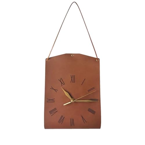 Eieenotee Einzigartige Umhängetasche, Wanduhr, Braunes Leder, Leise, Kreative Handtaschenform, Uhr für Mädchenzimmer, Dekorationszubehör C von Eieenotee