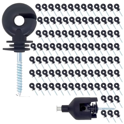 Eieenotee Elektrozaun-Isolator, Einschraubbarer Isolator, Zaun-Ringpfosten-Holzpfosten-Isolator mit Isolator-Sockel-Werkzeug, Einfache Installation, 100 Stück, B von Eieenotee