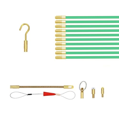 Eieenotee Fiberglas-Einziehband-Set, Elektrische Kabelführung mit Schub-/Zugkabelstangen, Haken- und Lochsatz, Glühstab Enthalten von Eieenotee