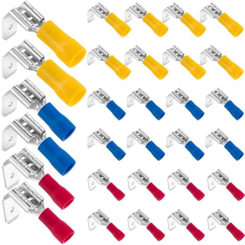 Eieenotee Flachstecker, 22-10 AWG 1/4 Schnelltrenn-Piggyback-Flachstecker-Sortiment, Buchsen-/Stecker-Crimpanschlüsse für Drahtkabel von Eieenotee