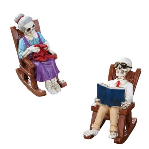 Eieenotee Für Regal Table Home Decor Skelettpaar Figuren Schaukelstuhl Harz Statue Schädel Skulptur Paar Lesen Ornament von Eieenotee