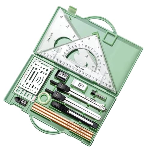 Eieenotee Geometrieset: Professionelles Geometrieset Dreieckslineal Zirkel Winkelmesser Set Grün von Eieenotee