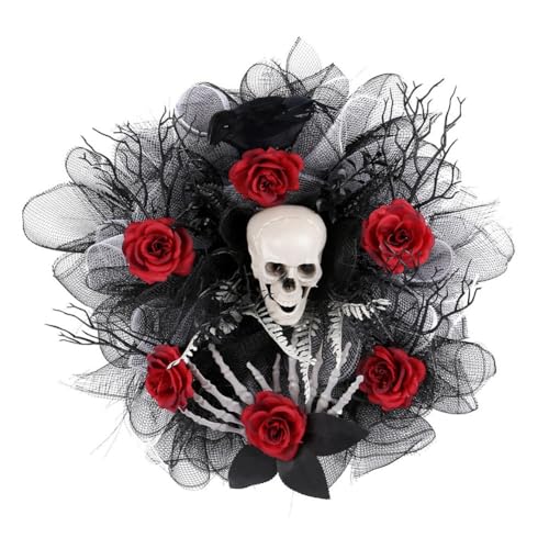 Eieenotee Halloween-Tüllkranz mit Rose und Totenkopf, Verstellbares Stirnband, Halloween-Kränze für die Haustür Als Partykostüm Eieenotee Halloween-Tüllkranz mit Rose und Totenkopf, Verstellbares Stirnband, Halloween-Kränze für die Haustür Als Partykostüm von Eieenotee