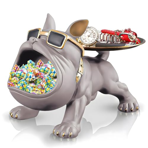 Eieenotee Harz Franz?sische Bulldoggenschale Statue Candy Dish SCHL¨¹sselhalter Sch¨¹ssel f¨¹r B¨¹roschreibtisch -Wohnkultur -Figuren von Eieenotee