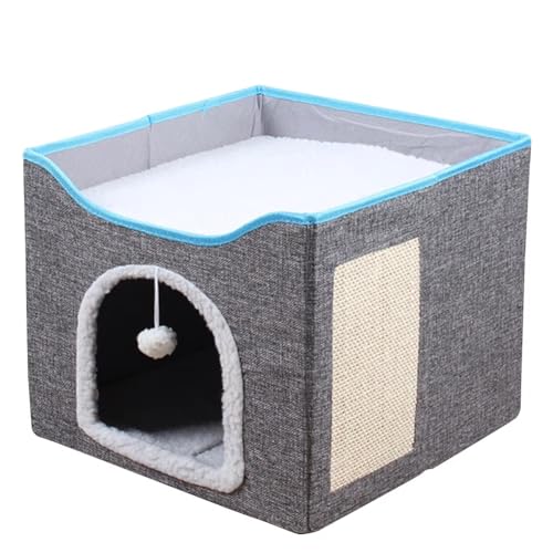 Eieenotee Katzenbett, Faltbares Katzenhaus mit FluffyBall und Kratzkissen, Katzenw¨¹rfelh?hle, Schlafplatz f¨¹r ?e K?tzchen, Bequemer Haustierbedarf von Eieenotee