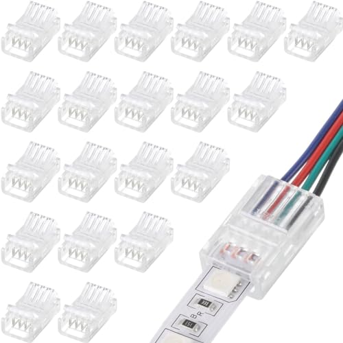 Eieenotee LED-Lichtleisten-Anschlüsse, 20 Wasserdichte LED-Adapter-Anschlüsse, Lötfreie LED-Lichtleisten-Anschlüsse, 4-Polig, 10 Mm, Einfach zu Verwenden von Eieenotee