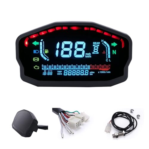 Eieenotee Motorrad-Universal-LCD-Tachometer, Wassertemperatur, Tankanzeige, Kilometerz?hler f¨¹r Motorr?der mit 1, 2 und 4 Zylindern von Eieenotee