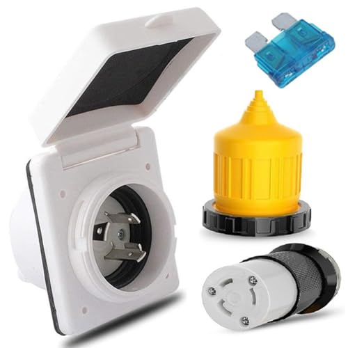 Eieenotee RV-Stromeinlasssteckdose, Landstrom-Set mit Kabelschutz, 125 V, NEMA L5-30P L5-30R Stecker, Männlich/Weiblich, 30 AMP von Eieenotee