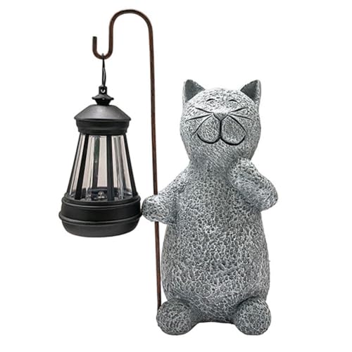 Eieenotee Solarbetriebene Katzenstatue Aus Kunstharz, Beleuchtete Gartenfigur mit Einzigartigem L?cheln-Design f¨¹r Terrasse, Rasen und Hausgarten von Eieenotee