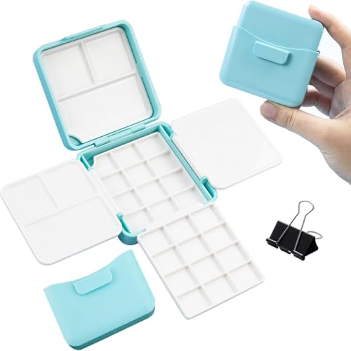 Eieenotee Tragbares Mini-Aquarellfarben-Paletten-Set, Enthält 24-Slot-Box, 2 Faltbare Paletten, Wasserbehälter und Metallclip Eieenotee Tragbares Mini-Aquarellfarben-Paletten-Set, Enthält 24-Slot-Box, 2 Faltbare Paletten, Wasserbehälter und Metallclip von Eieenotee