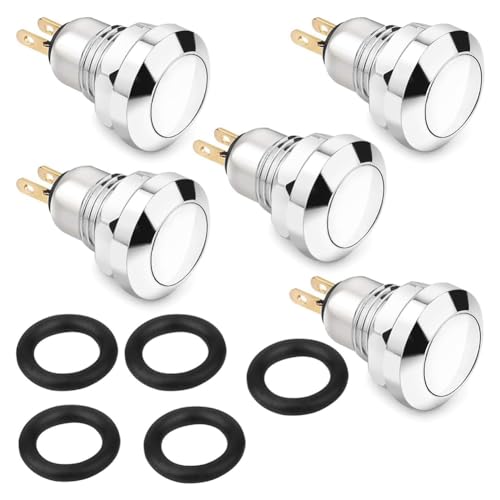 Eieenotee Wasserdichter Druckknopfschalter, Silberfarbener, 8 Mm, Mini, Rund, DC 36 V/2 A, Selbstrückstellend, für Power-Start-Türklingel Eieenotee Wasserdichter Druckknopfschalter, Silberfarbener, 8 Mm, Mini, Rund, DC 36 V/2 A, Selbstrückstellend, für Power-Start-Türklingel von Eieenotee