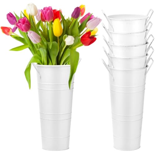 Eieenotee Wei?e Blumeneimer, 6 St¨¹cke 9,8 "Hohe, Verzinkte Metallvasen mit Wasserdichtem Finish, Franz?sischer Blumenbeh?lter im Stil Eieenotee Wei?e Blumeneimer, 6 St¨¹cke 9,8 "Hohe, Verzinkte Metallvasen mit Wasserdichtem Finish, Franz?sischer Blumenbeh?lter im Stil von Eieenotee