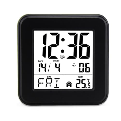 Eieenotee mit Ewigem Kalender, Sprachgesteuerte Nachttischuhr mit Hintergrundbeleuchtung, Uhr für Senioren mit Temperaturanzeige, Schwarz von Eieenotee