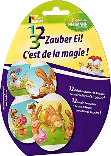 Heitmann Eierfarben - 1,2,3 Zauber Ei - 12 Dekorbanderolen mit 4 verschiedenen Motiven - braune und weiße Eier - Ostern von Eierfarben HEITMANN