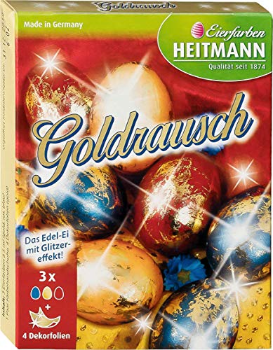 Heitmann Goldrausch - 3 flüssige Kaltfarben - 4 Dekorfolien - blau, gelb, got - Ostereier färben - Glitzer-Osternest von Eierfarben HEITMANN