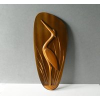 Typisch 1950Er Holzbild Mit Reiher, Verschiedene Hölzer, Sehr Guer Altersgemäßer Zustand von EifelSammelnJagen