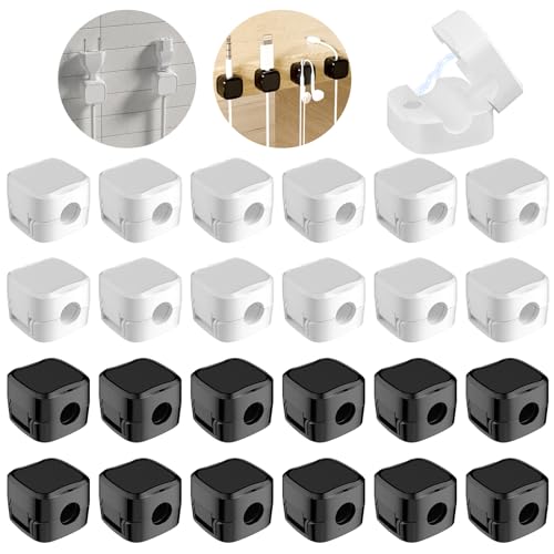 Eiflayn Kabelhalte,24 Stück Kabelhalter Magnetisch,Ladekabel Organizer,Kabelhalter Selbstklebend,Cable Organizer,für Büro, Arbeitszimmer, Küche, Netzkabel, USB, HDMI, Handy-Ladekabel (Schwarz+Weiß) von Eiflayn