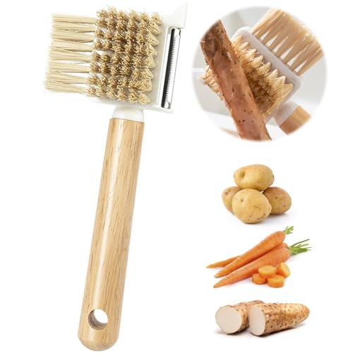 Eiflayn Gemüsebürste，Multifunktions Pilzbürste，Hölzerne küchenbürste，Kartoffelbürste mit Schäler，Nützliche Gadgets für die Küche von Eiflayn