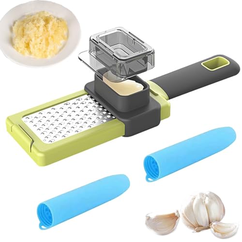 Eiflayn Knoblauchreibe,Knoblauchpresse und 2 Knoblauch Schäler,Garlic Press mit Knoblauchschäler, Knoblauchschneider mit Schutzabdeckung und Gummigriff,Knoblauch Reibe,leicht zu sauber von Eiflayn