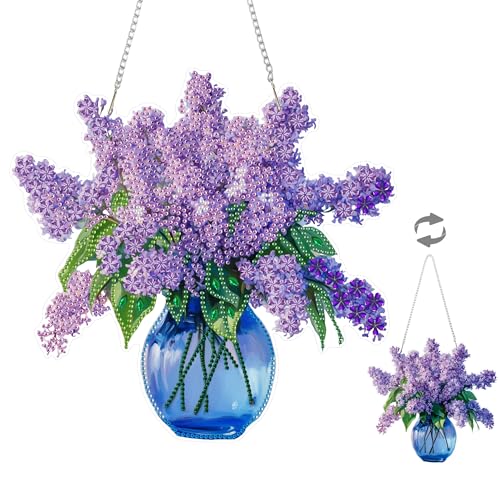 Eiflow DIY Hanging Diamond Art Kit Violet Flower Acrylic Diamonds Painting Pendant Board Kit Flower 5D Gem Art Ornament Kit for Adults, Double Sided von Eiflow