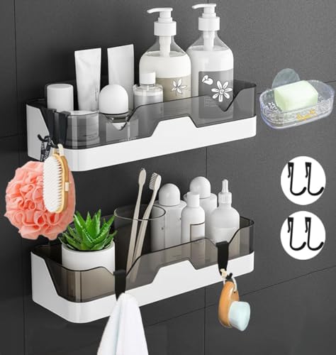 EigPluy 2 Stück Badezimmer Regal, Ohne Bohren Badezimmerregale, Duschregal Plastik Duschkörbe an der Wand montiert für Küchen und Badezimmer von EigPluy