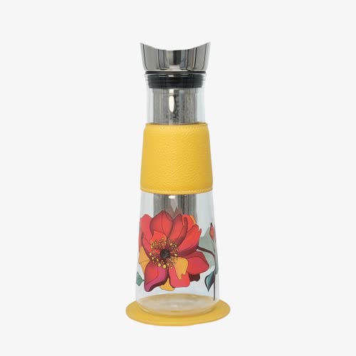 Eigenart Eve Poppy Karaffe aus Glas mit Deckel, Sieb und veganer Kunstleder-Manschette und Untersetzer, BPA frei, 1,25L, 31007 von Eigenart