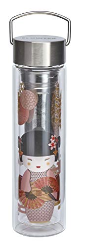 Eigenart FLOWTEA New Little Geisha rose doppelwandige Trinkflasche aus Borosilikatglas mit Edelstahldeckel, Neoprenhülle und Sieb, BPA frei, 400ml, 50019 von Eigenart