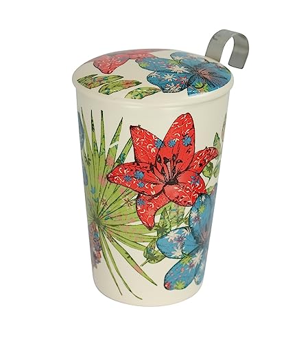 Eigenart TEAEVE Porzellan Teetasse, Becher mit Sieb + Deckel, Rustic Flower im Geschenkkarton von Eigenart