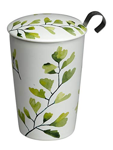 Eigenart TEAEVE Porzellan Teetasse, Becher mit Sieb + Deckel, Trees Gingko im Geschenkkarton von Eigenart