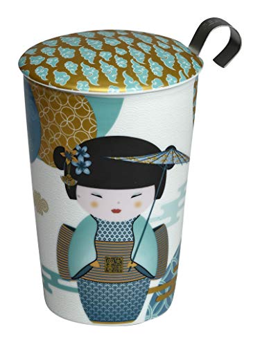 Eigenart TEAEVE Teetasse, Becher mit Sieb + Deckel, New Little Geisha Petrol im Geschenkkarton von Eigenart