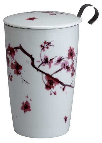 Eigenart TEAEVE® Porzellan Teetasse, Becher mit Sieb und Deckel Cherry Blossom + Geschenkkarton von Eigenart