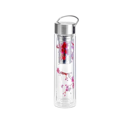 Eigenart FLOWTEA Cherry Blossom doppelwandige Trinkflasche aus Borosilikatglas mit Edelstahldeckel, Neoprenhülle und Sieb, BPA frei, 400ml, 50004 von Eigenart