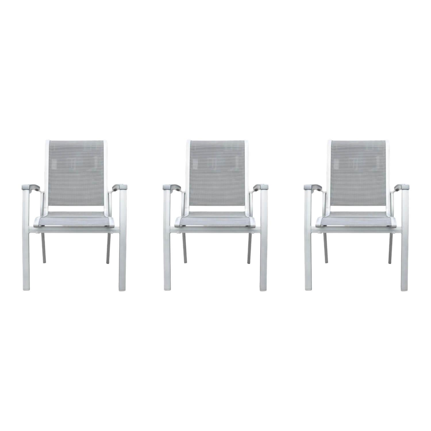 3er Set Stuhl Calvi Stappelstuhl Kunstfasergewebe Grau Gestell Aluminium Graphit von Eigene Herstellung