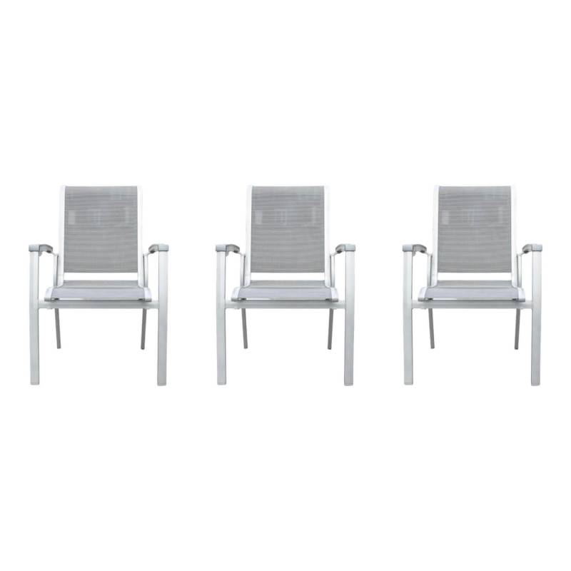 3er Set Stuhl Calvi Stappelstuhl Kunstfasergewebe Grau Gestell Aluminium Graphit von Eigene Herstellung