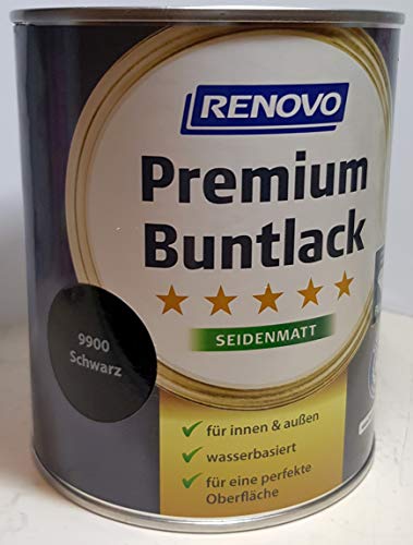 0,75 Liter RENOVO Premium Buntlack seidenmatt, RAL 9900 Schwarz von Eigenmarke