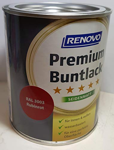0.75 Liter RENOVO Premium Buntlack seidenmatt, RAL 3003 Rubinrot von Eigenmarke