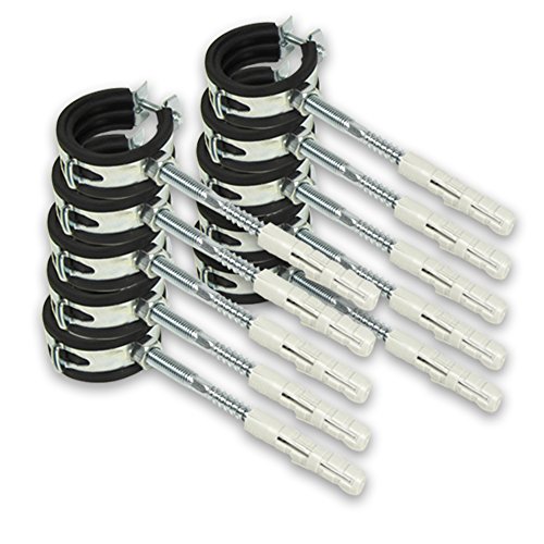 Eigenmarke 10 x Rohrschelle [48-53mm] + 10 x Dübel + 10 x Stockschraube M8 x 80mm mit Torx Ansatz von Eigenmarke