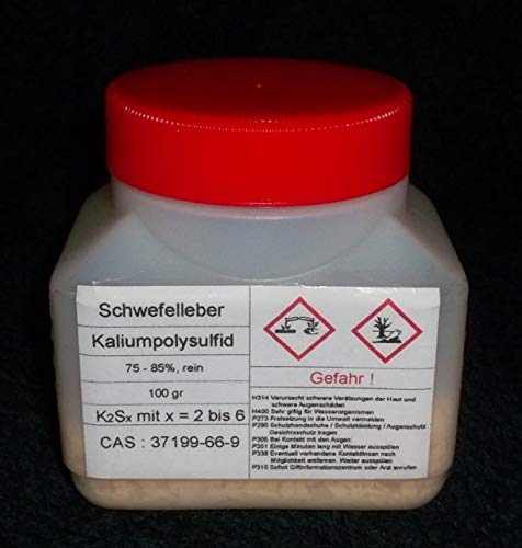 100 g Schwefelleber, Kaliumpolysulfid K2Sx (75-85% rein) Kupfer, Silber beizen (künstlich altern lassen) von Eigenmarke