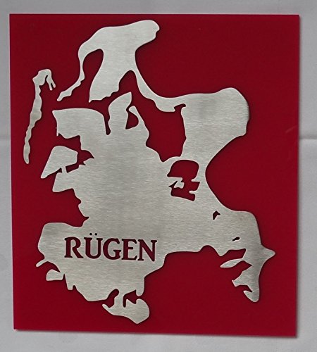 Eigenmarke RÜGEN Insel Silhouette Edelstahl auf Acrylplatte (rot) von Eigenmarke