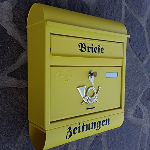 Großer Briefkasten/Postkasten XXL Gelb Matt mit Zeitungsrolle Runddach von Eigenmarke