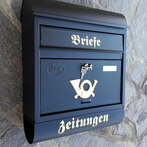 Großer Briefkasten/Postkasten XXL Schwarz Matt mit Zeitungsrolle Runddach von Eigenmarke