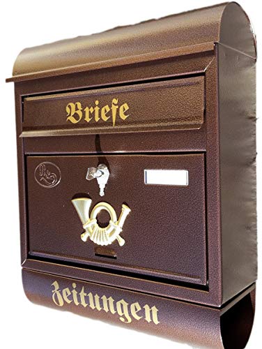 Großer Briefkasten/Postkasten XXL Kupfer/Bronce mit Zeitungsrolle Runddach von Eigenmarke