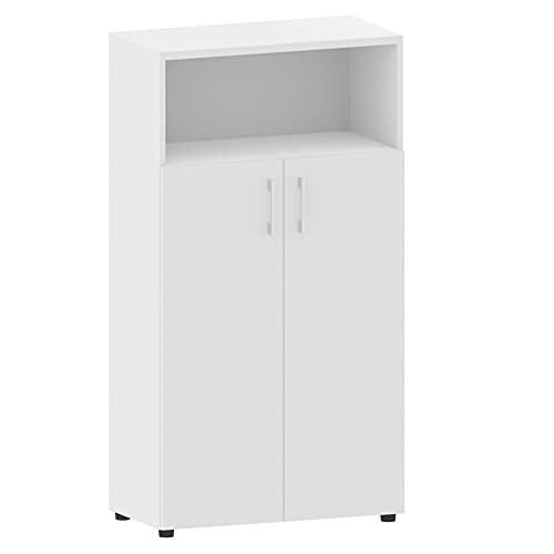 Aktenschrank-Regalkombination 4 Ordnerhöhen Holz, B80xT40xH148cm versch. Farben | Aktenschrank-Regal 3 Holzböden á Ordnerhöhe Fächerschrank Schrank-Regal (Weiß) von Eigentlich