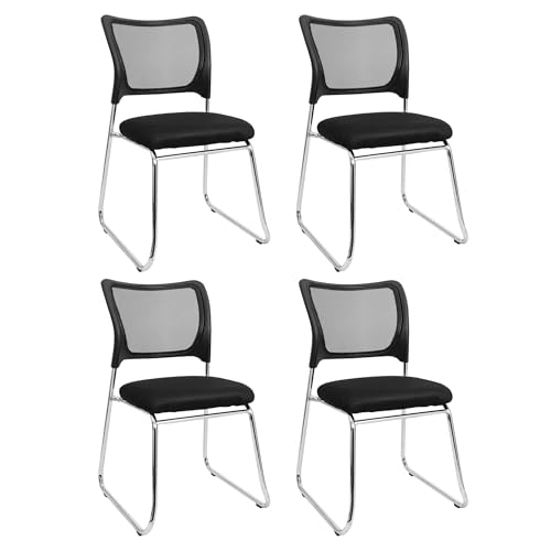 EIGENTLICH Besucherstuhl Netzrücken 4er-SET, Konferenzstuhl stapelbar schwarz/chrom, Meeting-Stuhl gepolsterte Sitzfläche, Sitzhöhe 47 x T44 x B42 cm, Gästestuhl für Büro, Wartezimmer o. Konferenzraum von Eigentlich